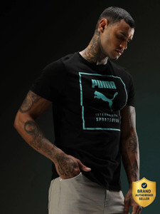 PUMA Graphic Print Men Round Neck Black