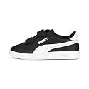 Puma Unisex-Child, Smash 3.0 Leather Hook and Loop, Puma Black-Puma White, Little Kid, 10.5