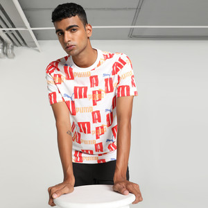PUMA Men Printed Crew Neck Pure Cotton