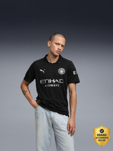 PUMA Printed Men Polo Neck Black T-Shirt