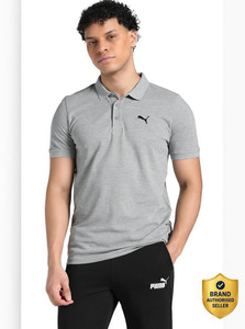 PUMA Printed Men Polo Neck Grey T-Shirt