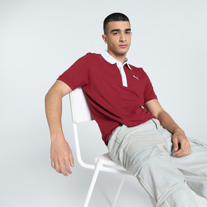 PUMA Solid Men Polo Neck Red T-Shirt