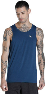 PUMA Solid Men Round Neck Blue T-Shirt
