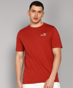 puma solid men round neck red t-shirt
