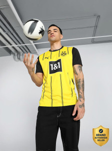 PUMA Striped Men Crew Neck Yellow T-Shirt