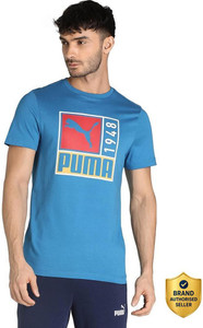 PUMA Typography Men Round Neck Blue T-Shirt