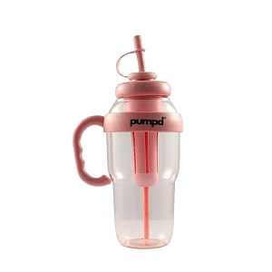 pumpd fruit infuser sipper bottle tumbler with handle lid and straw peach