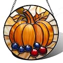 Pumpkin Berry Harvest Stained Glass Window Hanging Suncatcher Gifts 15"