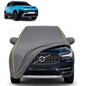 punch 100 waterproof car cover  dustproof sun protection cover  soft cotton lining  triple stitched  mirror pocket  antenna pocket  all weather body cover grey with yellow piping