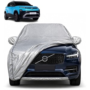 punch 100 waterproof car cover  dustproof sun protection cover  soft cotton lining  triple stitched  mirror pocket  antenna pocket  all weather body cover silver with yellow piping