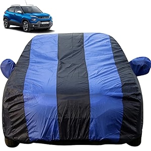 punch dustproof car cover with mirror pockets royal blue stripes taffeta polystertriple stitched compatible with tata punch car cover 2021 to 2024 punch car accessories