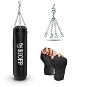 Punching Bag Boxing Bag for Home Heavy Duty with Stainless Steel Hanging Chain 2Feet Unfilled Synthetic Leather and Hand Wrap for (MMA,Kickboxing,Muay Thai,Taekwondo,Judo,Karate). Black