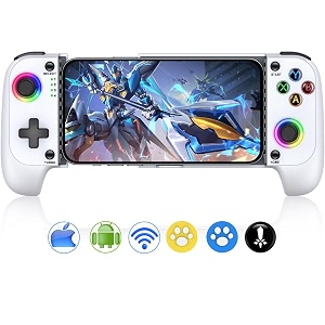 punnkfunnk bluetooth smartphone gamepad with iphoneandroid xbox pc ps4 ps3 hid amp keymap modes  bluetooth v50  dual vibration motors  magnetic hall 3d joysticks  rgb lighting amp backlitwhite