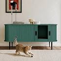 PUPETPO Cat Litter Box Enclosure Furniture with Sliding Tambour Door