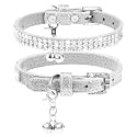 PUPTECK Basic Adjustable Cat Collar with Bling Diamond and Double Bells, for Kitten and Small Puppy, Fashion and Shining Dog Rhinestone Collars, 6-8 in, Silver