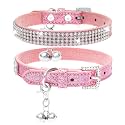 PUPTECK Basic Adjustable Cat Collar with Bling Diamond and Double Bells, for Kitten and Small Puppy, Fashion and Shining Dog Rhinestone Collars, 10-13 in, Pink