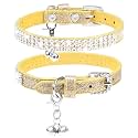 PUPTECK Basic Adjustable Cat Collar with Bling Diamond and Double Bells, for Kitten and Small Puppy, Fashion and Shining Dog Rhinestone Collars, 6-8 in, Gold