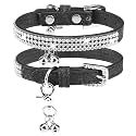 PUPTECK Basic Adjustable Cat Collar with Bling Diamond and Double Bells, for Kitten and Small Puppy, Fashion and Shining Dog Rhinestone Collars, 6-8 in, Black