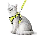 PUPTECK Cat Harness and Leash Set Escape Proof Reflective Cat Walking Harness Adjustable Soft Breathable Mesh Vest for Small Pets, Fluorescent Yellow, M