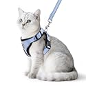 PUPTECK Cat Harness and Leash Set Escape Proof Reflective Cat Walking Harness Adjustable Soft Breathable Mesh Vest for Small Pets, Sky Blue, M