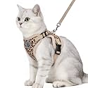 PUPTECK Cat Harness and Leash Set Escape Proof Reflective Cat Walking Harness Adjustable Soft Breathable Mesh Vest for Small Pets, Khaki Leopard Print, M