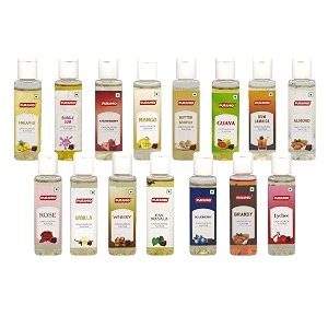 puramio chocolate oil flavour combo pack of 15 30ml each brandi guava lychee rose rum vanilla whisky blueberry pan masala almond pineapple bubble gum strawberry mango butterscotch