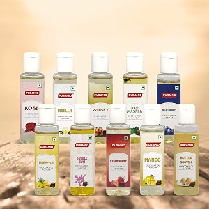 puramio chocolate oil flavour combo pack of 10 30ml each rose vanilla whisky blueberry panmasala pineapple bubblegum strawberry mango butterscotch