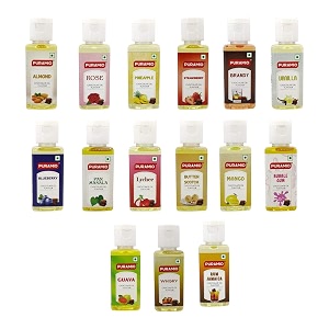 puramio chocolate oil flavour combo pack of 15 50ml each brandi guava lychee rose rum vanilla whisky blueberry pan masala almond pineapple bubble gum strawberry mango butterscotch