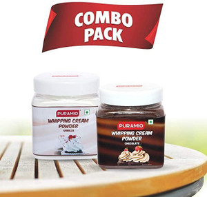 puramio combo whipping cream powder vanilla 250g  chocolate 250g flavour icing 500 g chocolate vanilla pack of 2