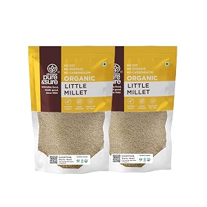 pure amp sure organic little millets 1kg  millets for eating organic healthy food  certified millets for weight loss  gluten-free non-gmo no trans fats  500gm each pack of 2