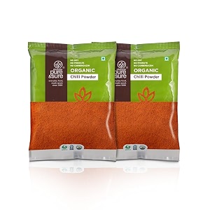 pure amp sure organic red chilli powder 200gm 100gm x pack of 2 100 natural lal mirchno preservatives additives amp coloursperfectly grounded for rich texture amp taste