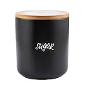 Pure Color Ceramic Food Storage Seal Pot Spice Jar Sugar Bowl with Bamboo Lid-Sugar-Black