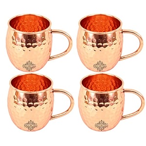indian art villa pure copper hammered design shine finish round moscow mule beer mug cup volume-530ml set of 4