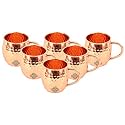 INDIAN ART VILLA Pure Copper Hammered Design Shine Finish Round Moscow Mule Beer Mug Cup, Volume-530ML, Set of 6
