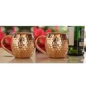 INDIAN ART VILLA Pure Copper Hammered Design Shine Finish Round Moscow Mule Beer Mug Cup, Volume-530ML, Set of 2