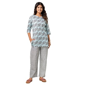 Pure Cotton Printed Night Suit Top and