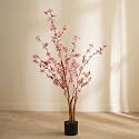 PURE HOME + LIVING Pink Artificial Flower Plant with Pot Plastic, Wire Fake Plants Small, Mini Decorative, Home Office or Gift Wild Artificial Plant with Pot. (15X15X130 CM) Pack of 1