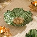 Pure Home Set of 2 Green Floral Shaped Glass Serving Bowls | Size: 21x21x5.5 cm | Premium Serving Bowls for Everyday Dining | Dining Table Showpiece &amp; Serveware | Ideal for Diwali | Premium | Pack of 2