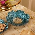 Pure Home Set of 2 Teal Floral Shaped Glass Serving Bowls | Size: 21x21x5.5 cm | Premium Serving Bowls for Everyday Dining | Table Top Serving & Dining Decor | Ideal for Festive Dining Gifts | Pack of 2