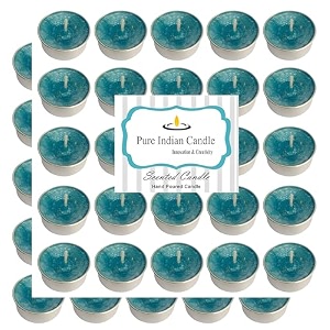 pure indian candle handmade evergreen forest fragrance aqua mottled tea light candle pack of 50 pictl202208