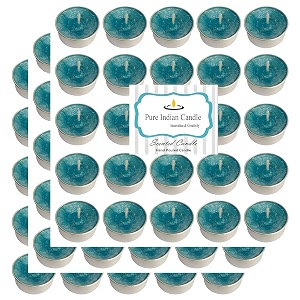 pure indian candle handmade evergreen forest fragrance aqua mottled tea light candle pack of 75 pictl202209