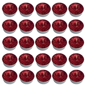 pure indian candle handmade fresh cut roses fragrance red glitter tea light candle pack of 25 pictl202272