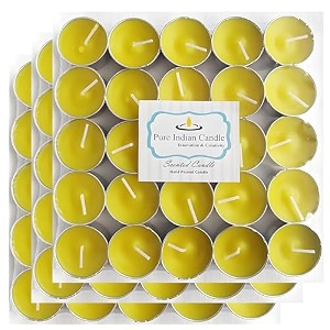 pure indian candle handmade sandalwood amber fragrance yellow tea light candle pack of 75 pictl202289