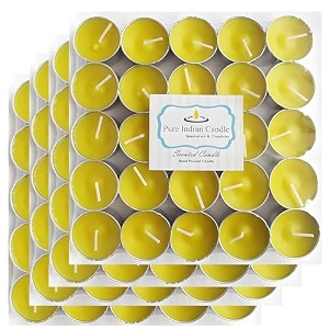 pure indian candle handmade sandalwood amber fragrance yellow tea light candle pack of 100 pictl202290