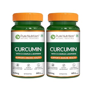 pure nutrition curcumin c3 complex supplement - 120 caps 60x2  anti inflammation turmeric supplements 760mg with black pepper piperine amla amp sunthi  high absorption inflammatory support 760mg