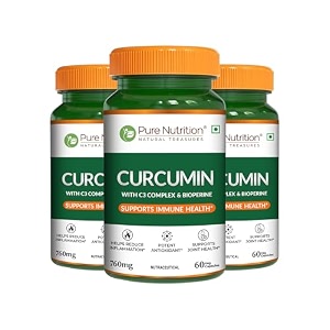 pure nutrition curcumin c3 complex supplement - 180 caps 60x3  anti inflammation turmeric supplements 760mg with black pepper piperine amla amp sunthi  high absorption inflammatory support 760mg