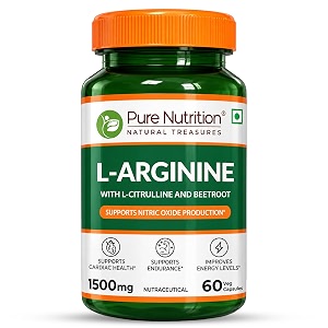 pure nutrition l arginine capsules 1500 mg  l-arginines supplements for man  l arginine l citrulline combo improves oxygen flow with caffeine amp beetroot extract  energy amp endurance supplement for men amp women - 60 veg capsules