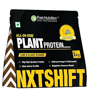pure nutrition all-in-one plant protein powder  vegan protein powder with pea amp brown rice protein  25g plant based protein with flaxseed omega 3 amp digestive enzymes  lactose free protein powder for men amp women  plant protein powder for muscle recovery strength amp daily nutrition support - 1kg chocolate flavour