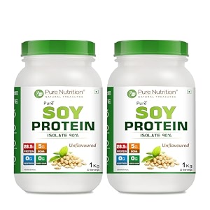 pure nutrition soy protein isolate powder  90 soy protein isolate with 27g protein per serving  plant based vegan protein powder for muscle growth recovery amp weight management  low carb gluten free soya protein powder for men amp women - 1kg  pack of 2  unflavoured
