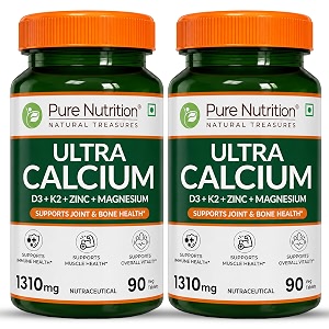 pure nutrition ultra calcium 1310mg  180 veg tablets  with vitamin d3 k2 zinc amp magnesium  bone joint muscle amp immune health support  calcium supplement for men amp women